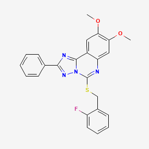 molecular formula C24H19FN4O2S B2615242 5-[(2-Fluorobenzyl)thio]-8,9-dimethoxy-2-phenyl[1,2,4]triazolo[1,5-c]quinazoline CAS No. 902433-12-9