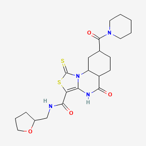 molecular formula C22H24N4O4S2 B2615270 5-oxo-N-[(oxolan-2-yl)methyl]-8-(piperidine-1-carbonyl)-1-sulfanylidene-1H,4H,5H-[1,3]thiazolo[3,4-a]quinazoline-3-carboxamide CAS No. 688790-99-0
