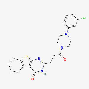 molecular formula C23H25ClN4O2S B2615284 2-{3-[4-(3-chlorophenyl)piperazin-1-yl]-3-oxopropyl}-5,6,7,8-tetrahydro[1]benzothieno[2,3-d]pyrimidin-4(3H)-one CAS No. 1031951-62-8