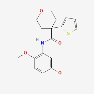 molecular formula C18H21NO4S B2615295 N-(2,5-dimethoxyphenyl)-4-thiophen-2-yloxane-4-carboxamide CAS No. 877649-85-9