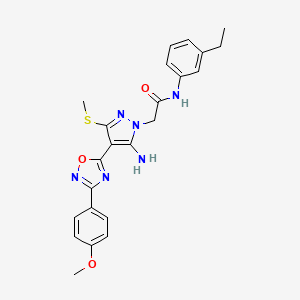 molecular formula C23H24N6O3S B2615323 2-(5-amino-4-(3-(4-methoxyphenyl)-1,2,4-oxadiazol-5-yl)-3-(methylthio)-1H-pyrazol-1-yl)-N-(3-ethylphenyl)acetamide CAS No. 1173078-99-3