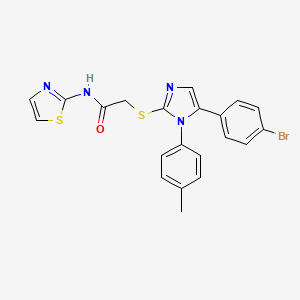 molecular formula C21H17BrN4OS2 B2615324 2-((5-(4-bromophenyl)-1-(p-tolyl)-1H-imidazol-2-yl)thio)-N-(thiazol-2-yl)acetamide CAS No. 1207042-97-4