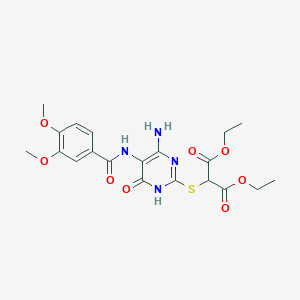molecular formula C20H24N4O8S B2615325 二乙基 2-((4-氨基-5-(3,4-二甲氧基苯甲酰胺基)-6-氧代-1,6-二氢嘧啶-2-基)硫代)丙二酸酯 CAS No. 868228-35-7