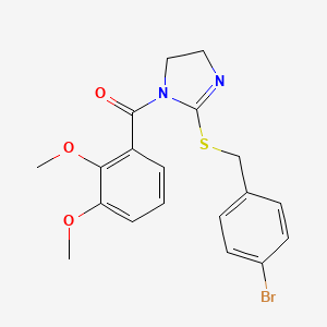 molecular formula C19H19BrN2O3S B2615332 [2-[(4-Bromophenyl)methylsulfanyl]-4,5-dihydroimidazol-1-yl]-(2,3-dimethoxyphenyl)methanone CAS No. 851800-54-9