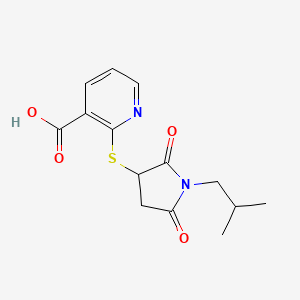 B2615338 2-((1-Isobutyl-2,5-dioxopyrrolidin-3-yl)thio)nicotinic acid CAS No. 924865-46-3