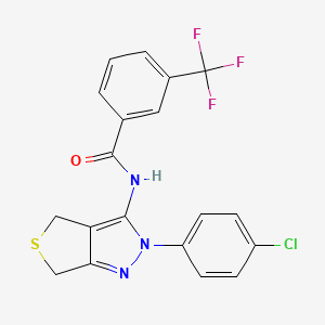 molecular formula C19H13ClF3N3OS B2615343 N-[2-(4-chlorophenyl)-4,6-dihydrothieno[3,4-c]pyrazol-3-yl]-3-(trifluoromethyl)benzamide CAS No. 392256-33-6
