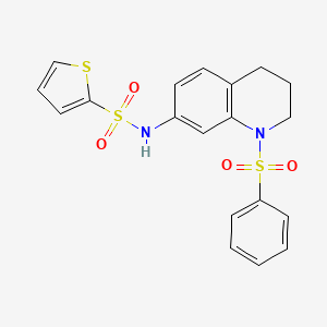 molecular formula C19H18N2O4S3 B2615353 N-(1-(苯磺酰基)-1,2,3,4-四氢喹啉-7-基)噻吩-2-磺酰胺 CAS No. 951460-27-8