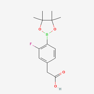 molecular formula C14H18BFO4 B2615357 2-(3-Fluoro-4-(4,4,5,5-tetramethyl-1,3,2-dioxaborolan-2-yl)phenyl)acetic acid CAS No. 1431548-94-5