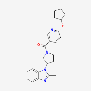 molecular formula C23H26N4O2 B2615362 (6-(cyclopentyloxy)pyridin-3-yl)(3-(2-methyl-1H-benzo[d]imidazol-1-yl)pyrrolidin-1-yl)methanone CAS No. 2034560-75-1