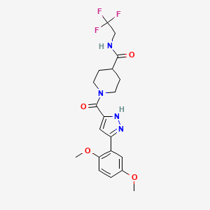 molecular formula C20H23F3N4O4 B2615372 1-(3-(2,5-dimethoxyphenyl)-1H-pyrazole-5-carbonyl)-N-(2,2,2-trifluoroethyl)piperidine-4-carboxamide CAS No. 1319122-22-9