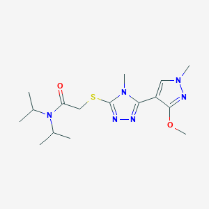 molecular formula C16H26N6O2S B2615385 N,N-二异丙基-2-((5-(3-甲氧基-1-甲基-1H-吡唑-4-基)-4-甲基-4H-1,2,4-三唑-3-基)硫代)乙酰胺 CAS No. 1014075-09-2