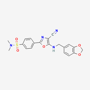 molecular formula C20H18N4O5S B2615392 4-{5-[(1,3-苯并二氧杂环-5-基甲基)氨基]-4-氰基-1,3-恶唑-2-基}-N,N-二甲基苯磺酰胺 CAS No. 941265-80-1