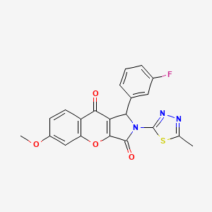 molecular formula C21H14FN3O4S B2615393 1-(3-氟苯基)-6-甲氧基-2-(5-甲基-1,3,4-噻二唑-2-基)-1,2-二氢色烯并[2,3-c]吡咯-3,9-二酮 CAS No. 886175-18-4