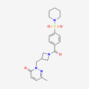molecular formula C21H26N4O4S B2615411 6-Methyl-2-[[1-(4-piperidin-1-ylsulfonylbenzoyl)azetidin-3-yl]methyl]pyridazin-3-one CAS No. 2320463-91-8