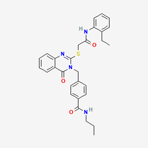 molecular formula C29H30N4O3S B2615427 4-((2-((2-((2-ethylphenyl)amino)-2-oxoethyl)thio)-4-oxoquinazolin-3(4H)-yl)methyl)-N-propylbenzamide CAS No. 1115360-08-1