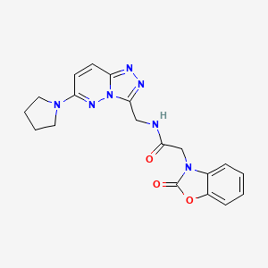 molecular formula C19H19N7O3 B2615436 2-(2-氧代苯并[d]恶唑-3(2H)-基)-N-((6-(吡咯烷-1-基)-[1,2,4]三唑并[4,3-b]哒嗪-3-基)甲基)乙酰胺 CAS No. 2034324-05-3