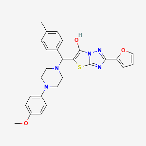 molecular formula C27H27N5O3S B2615440 2-(呋喃-2-基)-5-((4-(4-甲氧基苯基)哌嗪-1-基)(对甲苯基)甲基)噻唑并[3,2-b][1,2,4]三唑-6-醇 CAS No. 898418-50-3