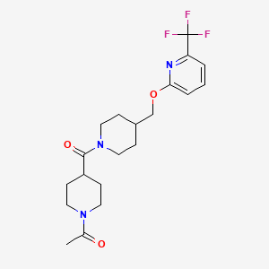 molecular formula C20H26F3N3O3 B2615453 1-[4-[4-[[6-(Trifluoromethyl)pyridin-2-yl]oxymethyl]piperidine-1-carbonyl]piperidin-1-yl]ethanone CAS No. 2380040-96-8