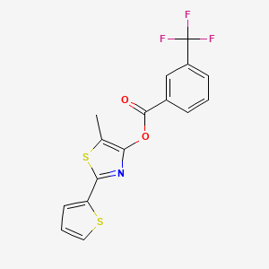 molecular formula C16H10F3NO2S2 B2615468 5-Methyl-2-(2-thienyl)-1,3-thiazol-4-yl 3-(trifluoromethyl)benzenecarboxylate CAS No. 338409-24-8