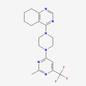 molecular formula C18H21F3N6 B2615469 4-(4-(2-Methyl-6-(trifluoromethyl)pyrimidin-4-yl)piperazin-1-yl)-5,6,7,8-tetrahydroquinazoline CAS No. 2034330-50-0