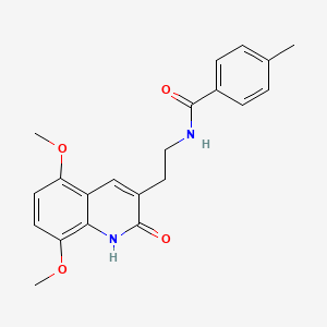 molecular formula C21H22N2O4 B2615483 N-(2-(5,8-dimethoxy-2-oxo-1,2-dihydroquinolin-3-yl)ethyl)-4-methylbenzamide CAS No. 851404-11-0