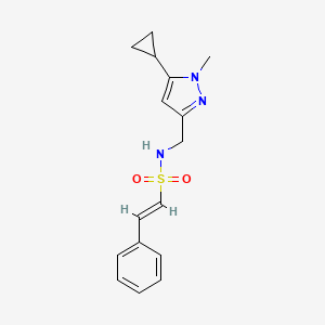 molecular formula C16H19N3O2S B2615487 (E)-N-((5-环丙基-1-甲基-1H-吡唑-3-基)甲基)-2-苯乙烯磺酰胺 CAS No. 1448140-24-6