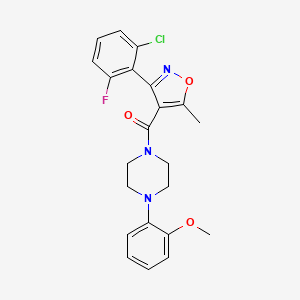 molecular formula C22H21ClFN3O3 B2615497 1-[3-(2-Chloro-6-fluorophenyl)-5-methyl-1,2-oxazole-4-carbonyl]-4-(2-methoxyphenyl)piperazine CAS No. 497060-57-8