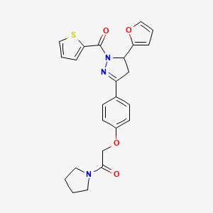2-(4-(5-(furan-2-yl)-1-(thiophene-2-carbonyl)-4,5-dihydro-1H-pyrazol-3-yl)phenoxy)-1-(pyrrolidin-1-yl)ethanone