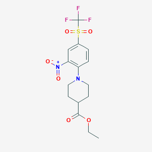 molecular formula C15H17F3N2O6S B2615504 1-(2-硝基-4-((三氟甲基)磺酰基)苯基)哌啶-4-羧酸乙酯 CAS No. 501111-39-3