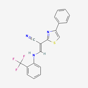molecular formula C19H12F3N3S B2615510 (E)-2-(4-phenylthiazol-2-yl)-3-((2-(trifluoromethyl)phenyl)amino)acrylonitrile CAS No. 477298-78-5
