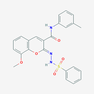 (2Z)-2-(benzenesulfonylhydrazinylidene)-8-methoxy-N-(3-methylphenyl)chromene-3-carboxamide