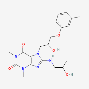 molecular formula C20H27N5O5 B2615518 7-(2-hydroxy-3-(m-tolyloxy)propyl)-8-((2-hydroxypropyl)amino)-1,3-dimethyl-1H-purine-2,6(3H,7H)-dione CAS No. 941885-79-6
