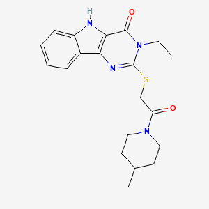 molecular formula C20H24N4O2S B2615525 3-ethyl-2-[2-(4-methylpiperidin-1-yl)-2-oxoethyl]sulfanyl-5H-pyrimido[5,4-b]indol-4-one CAS No. 888458-90-0
