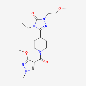 molecular formula C18H28N6O4 B2615527 4-ethyl-3-(1-(3-methoxy-1-methyl-1H-pyrazole-4-carbonyl)piperidin-4-yl)-1-(2-methoxyethyl)-1H-1,2,4-triazol-5(4H)-one CAS No. 1797583-34-6
