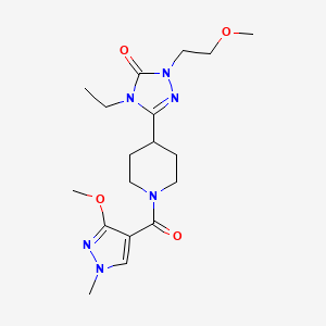 molecular formula C18H28N6O4 B2615527 4-乙基-3-(1-(3-甲氧基-1-甲基-1H-吡唑-4-羰基)哌啶-4-基)-1-(2-甲氧基乙基)-1H-1,2,4-三唑-5(4H)-酮 CAS No. 1797583-34-6