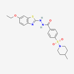 molecular formula C22H26N4O4S2 B2615529 N'-(6-ethoxybenzo[d]thiazol-2-yl)-4-((4-methylpiperidin-1-yl)sulfonyl)benzohydrazide CAS No. 851979-97-0
