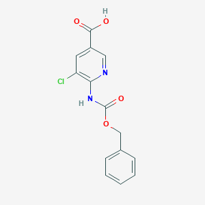 molecular formula C14H11ClN2O4 B2615536 5-Chloro-6-(phenylmethoxycarbonylamino)pyridine-3-carboxylic acid CAS No. 2287339-75-5