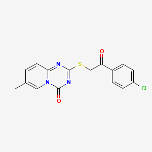 molecular formula C16H12ClN3O2S B2615543 2-[2-(4-Chlorophenyl)-2-oxoethyl]sulfanyl-7-methylpyrido[1,2-a][1,3,5]triazin-4-one CAS No. 896326-81-1