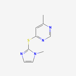 molecular formula C9H10N4S B2615561 4-甲基-6-((1-甲基-1H-咪唑-2-基)硫代)嘧啶 CAS No. 2320861-31-0