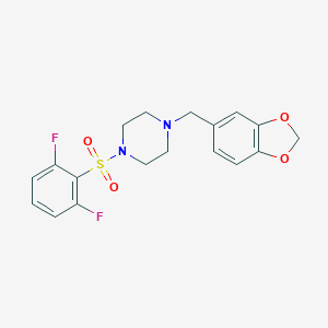 molecular formula C18H18F2N2O4S B261558 1-(1,3-Benzodioxol-5-ylmethyl)-4-[(2,6-difluorophenyl)sulfonyl]piperazine 