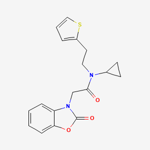 molecular formula C18H18N2O3S B2615584 N-cyclopropyl-2-(2-oxobenzo[d]oxazol-3(2H)-yl)-N-(2-(thiophen-2-yl)ethyl)acetamide CAS No. 1396714-78-5
