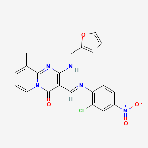 molecular formula C21H16ClN5O4 B2615603 (E)-3-(((2-chloro-4-nitrophenyl)imino)methyl)-2-((furan-2-ylmethyl)amino)-9-methyl-4H-pyrido[1,2-a]pyrimidin-4-one CAS No. 392236-21-4