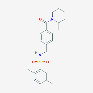molecular formula C22H28N2O3S B2615630 2,5-dimethyl-N-{4-[(2-methyl-1-piperidinyl)carbonyl]benzyl}benzenesulfonamide CAS No. 690644-01-0