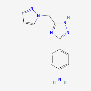 molecular formula C12H12N6 B2615631 4-(3-((1H-pyrazol-1-yl)methyl)-1H-1,2,4-triazol-5-yl)aniline CAS No. 1216133-29-7