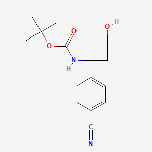 molecular formula C17H22N2O3 B2615637 Tert-butyl (1r,3r)-1-(4-cyanophenyl)-3-hydroxy-3-methylcyclobutylcarbamate CAS No. 1247897-76-2