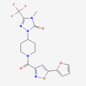 molecular formula C17H16F3N5O4 B2615645 1-(1-(5-(furan-2-yl)isoxazole-3-carbonyl)piperidin-4-yl)-4-methyl-3-(trifluoromethyl)-1H-1,2,4-triazol-5(4H)-one CAS No. 2034328-73-7