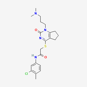molecular formula C21H27ClN4O2S B2615650 N-(3-chloro-4-methylphenyl)-2-((1-(3-(dimethylamino)propyl)-2-oxo-2,5,6,7-tetrahydro-1H-cyclopenta[d]pyrimidin-4-yl)thio)acetamide CAS No. 898434-18-9