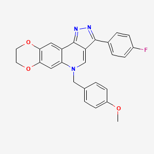 molecular formula C26H20FN3O3 B2615652 3-(4-fluorophenyl)-5-(4-methoxybenzyl)-8,9-dihydro-5H-[1,4]dioxino[2,3-g]pyrazolo[4,3-c]quinoline CAS No. 866349-68-0