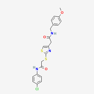 molecular formula C21H20ClN3O3S2 B2615655 N-(4-chlorophenyl)-2-((4-(2-((4-methoxybenzyl)amino)-2-oxoethyl)thiazol-2-yl)thio)acetamide CAS No. 954075-14-0