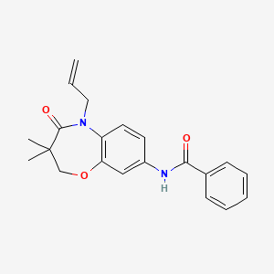 molecular formula C21H22N2O3 B2615661 N-(5-烯丙基-3,3-二甲基-4-氧代-2,3,4,5-四氢苯并[b][1,4]恶二杂环庚-8-基)苯甲酰胺 CAS No. 921565-58-4